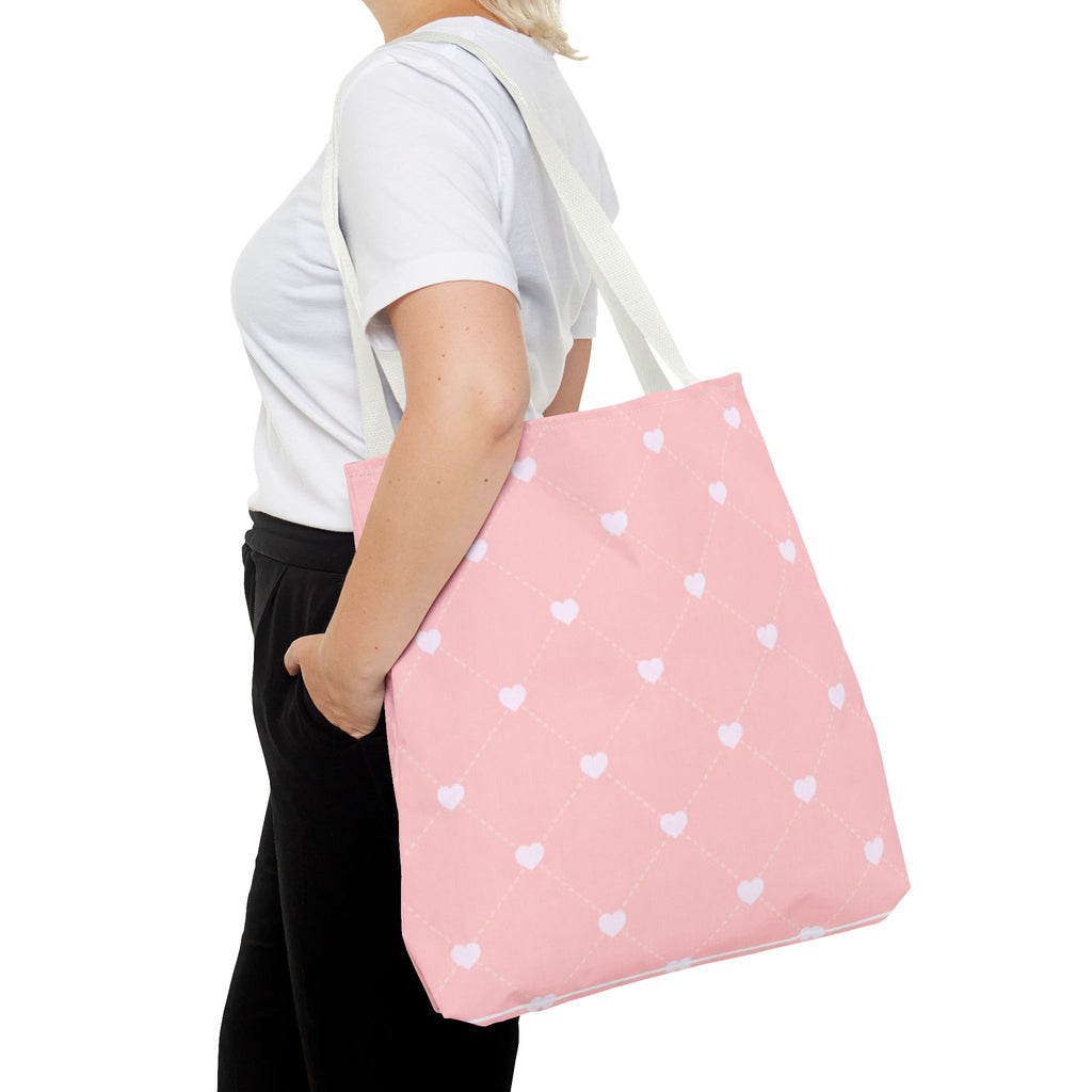 Pink Heart Pattern Tote Bag — Cute Pink AOP Shopper for Everyday Use
