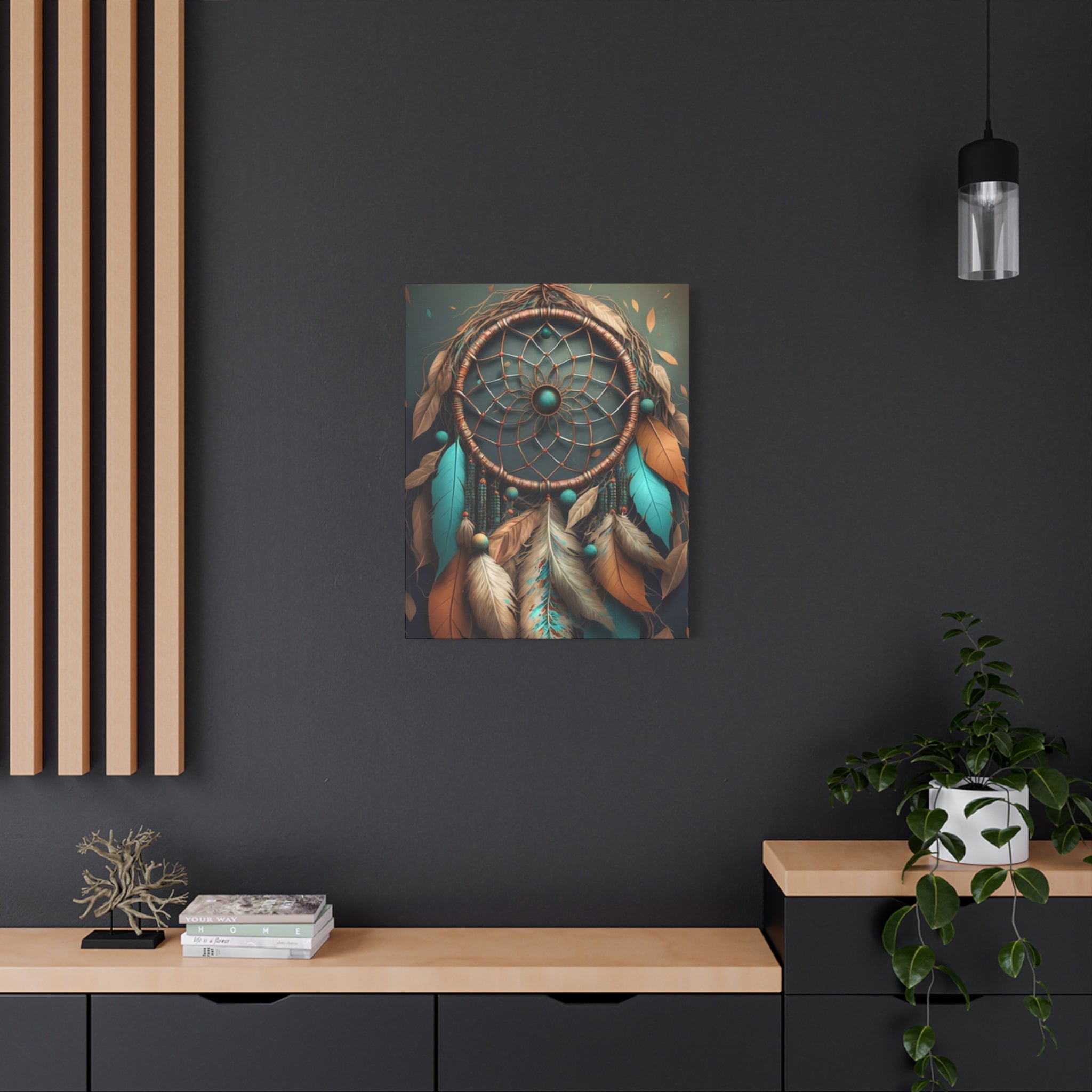 Dreamcatcher Wall Canvas – Boho Feather Art Print
