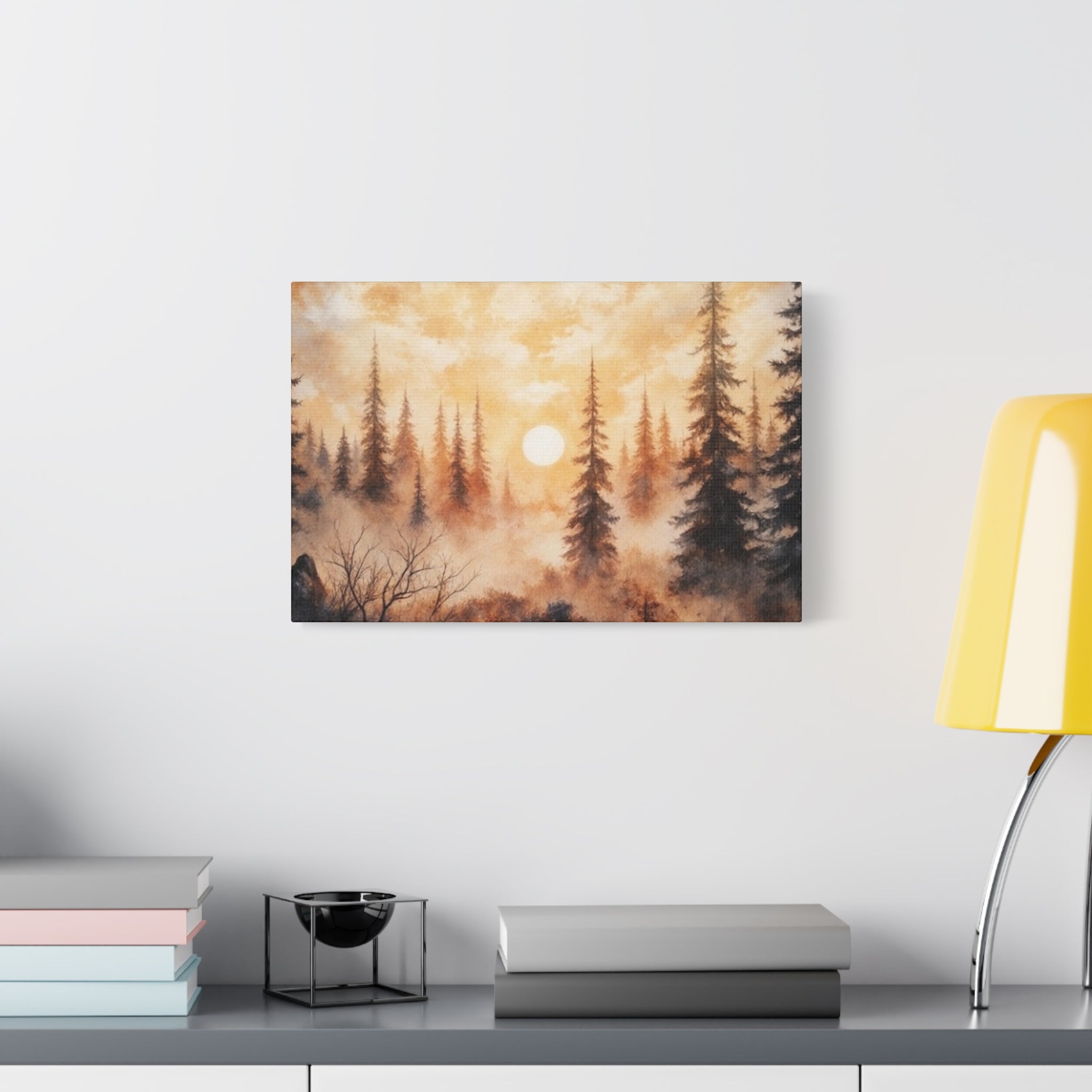 Canvas Wall Art - Misty Pine Forest Sunrise Matte Stretched Canvas