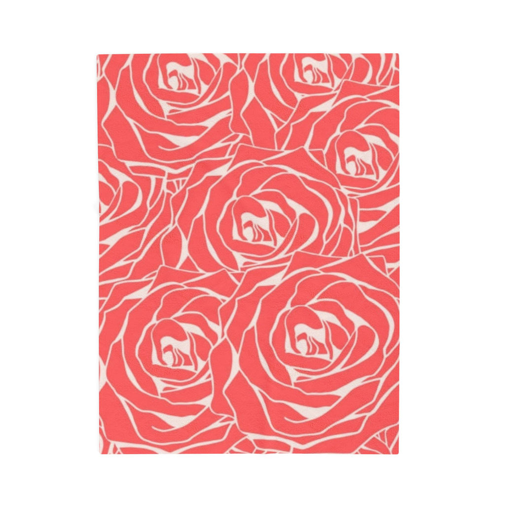 Rose Pattern Plush Blanket — Coral Velveteen Throw