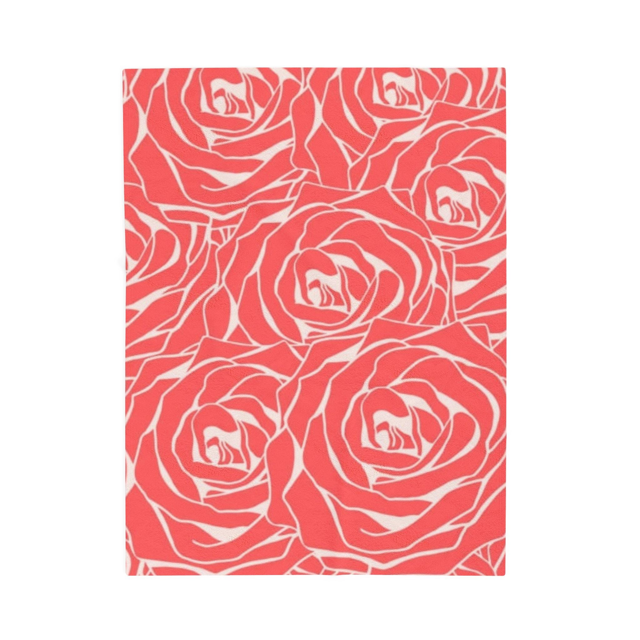 Rose Pattern Plush Blanket — Coral Velveteen Throw