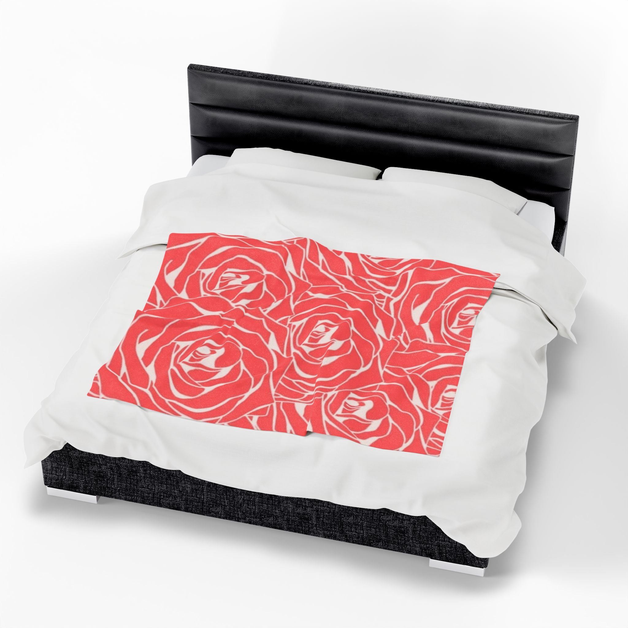 Rose Pattern Plush Blanket — Coral Velveteen Throw