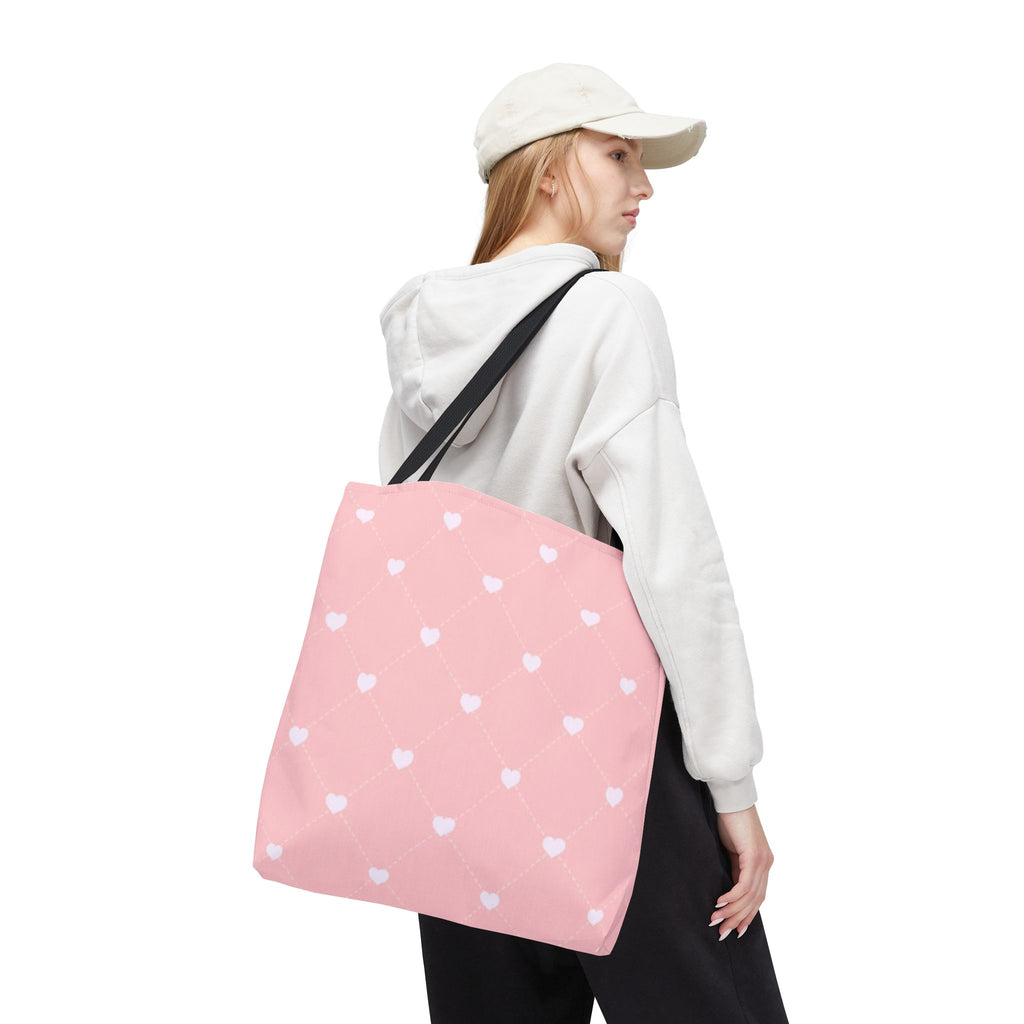 Pink Heart Pattern Tote Bag — Cute Pink AOP Shopper for Everyday Use