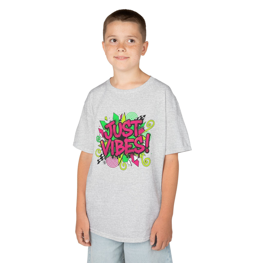 Kids T‑Shirt — "Just Vibes" Neon Graffiti Graphic Tee for Playful, Trendy Kids