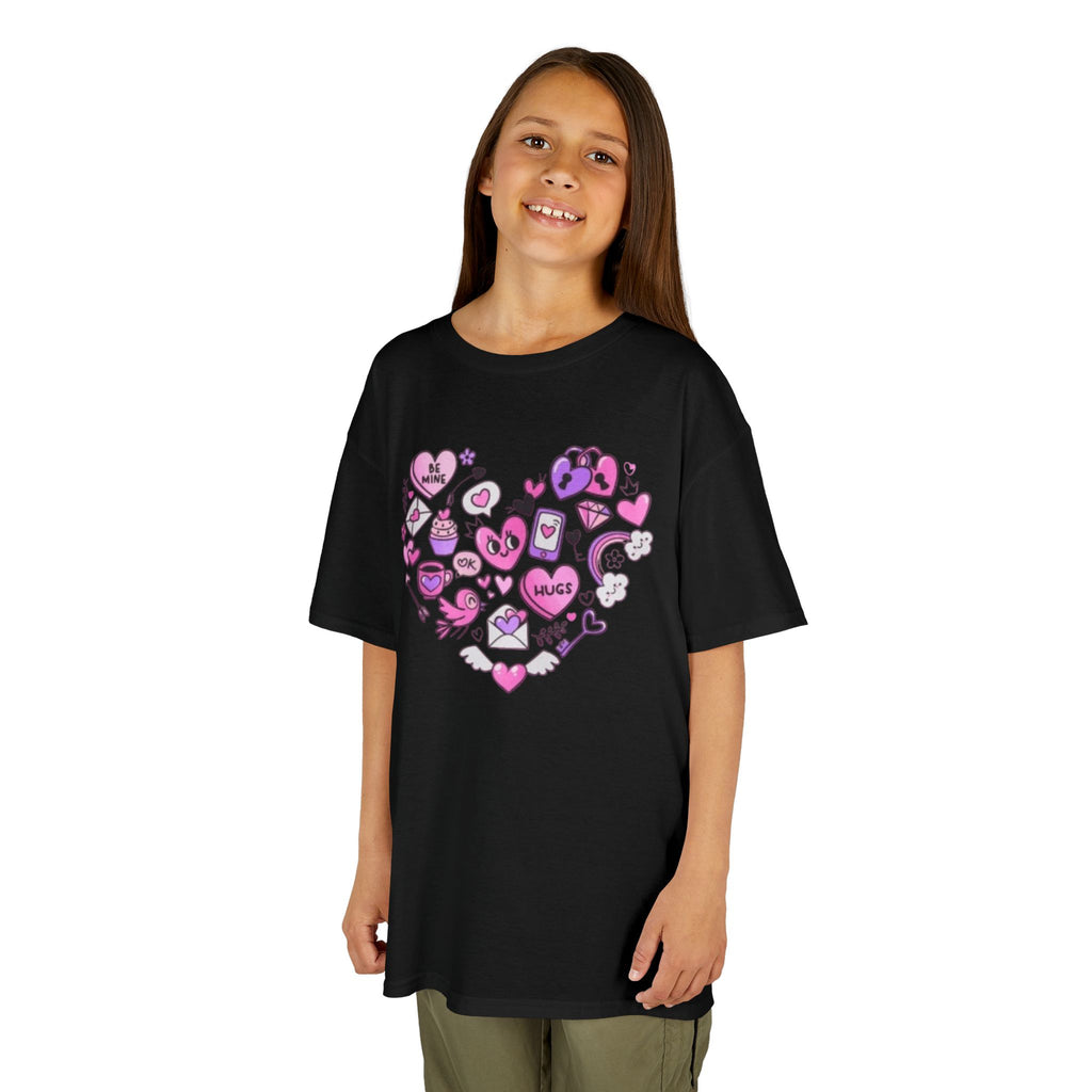 Kids Heart Doodle Tee — Cute Pink Valentine Heart Graphic Shirt