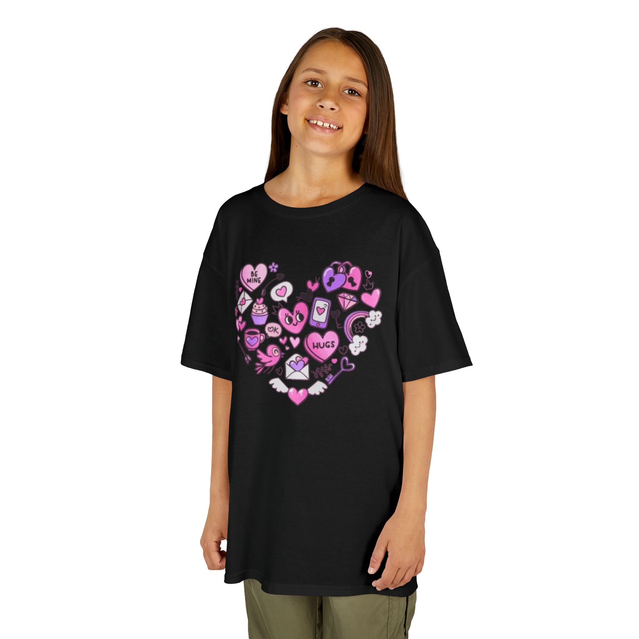 Kids Heart Doodle Tee — Cute Pink Valentine Heart Graphic Shirt
