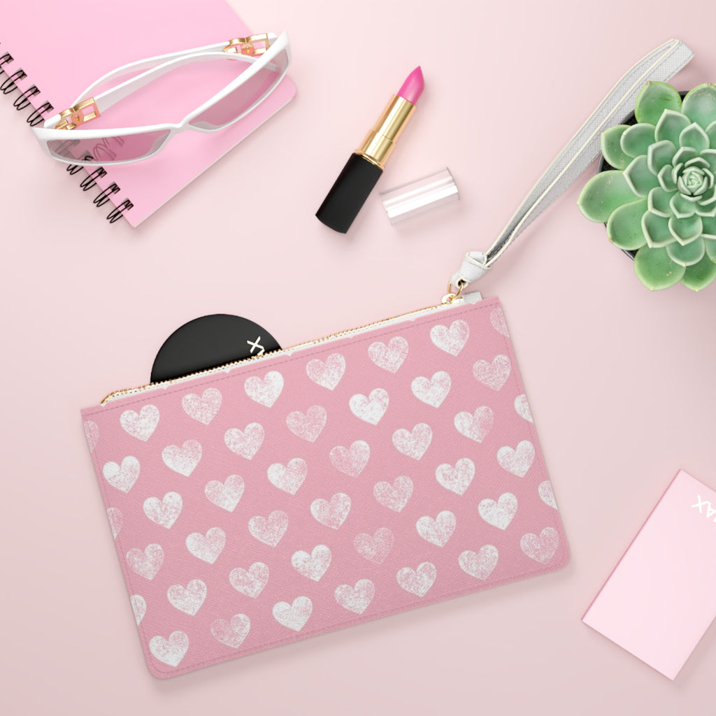 Pink Heart Pattern Clutch Bag — Cute Valentine Wristlet Purse