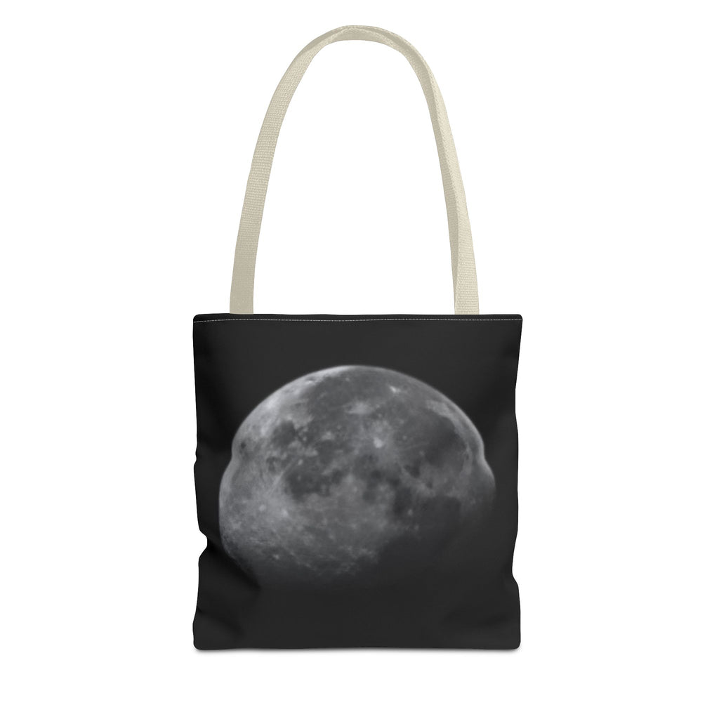 Full Moon Black Tote Bag — Moon Phase AOP Canvas Tote for Night Lovers