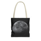 Full Moon Black Tote Bag — Moon Phase AOP Canvas Tote for Night Lovers
