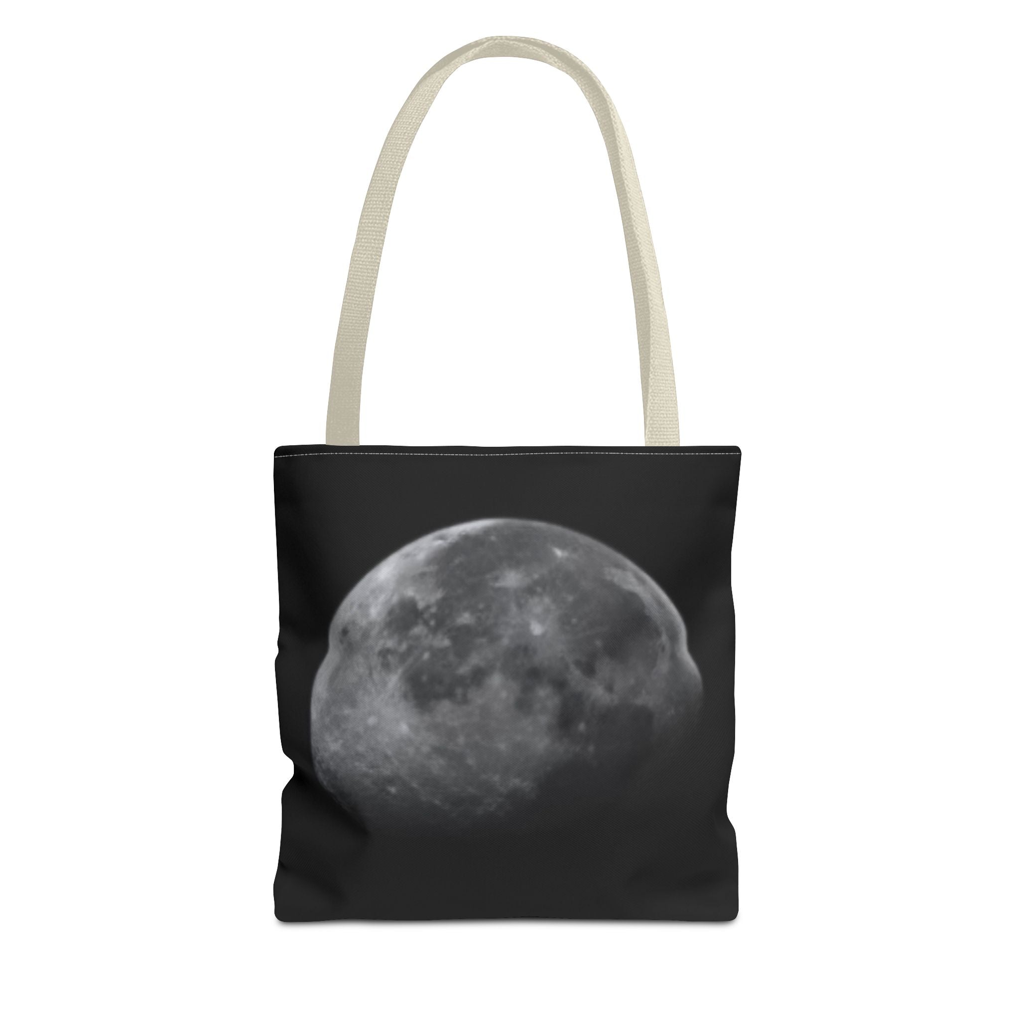 Full Moon Black Tote Bag — Moon Phase AOP Canvas Tote for Night Lovers