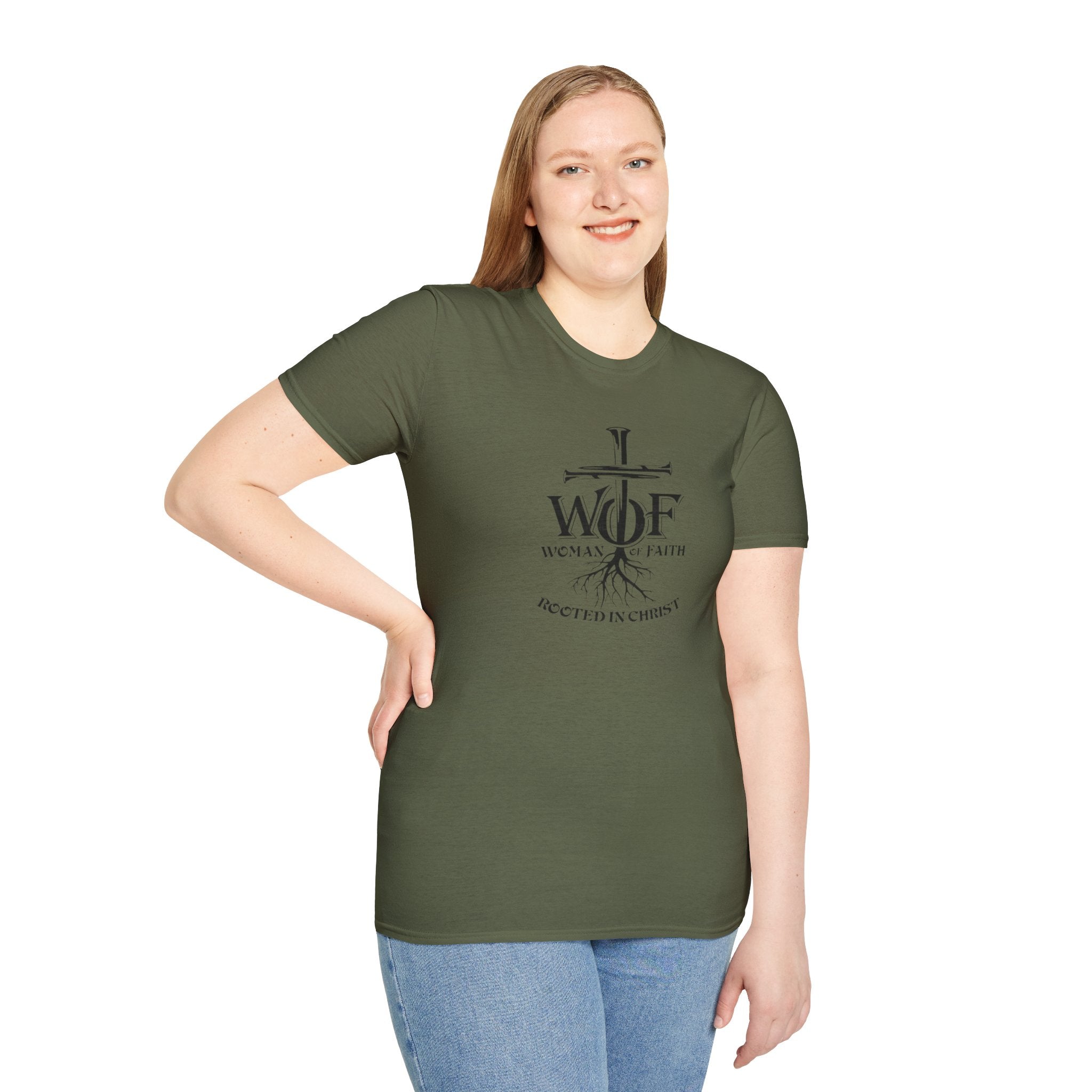 Faith T-Shirt - "WOF Woman of Faith Rooted in Christ" Christian Tee