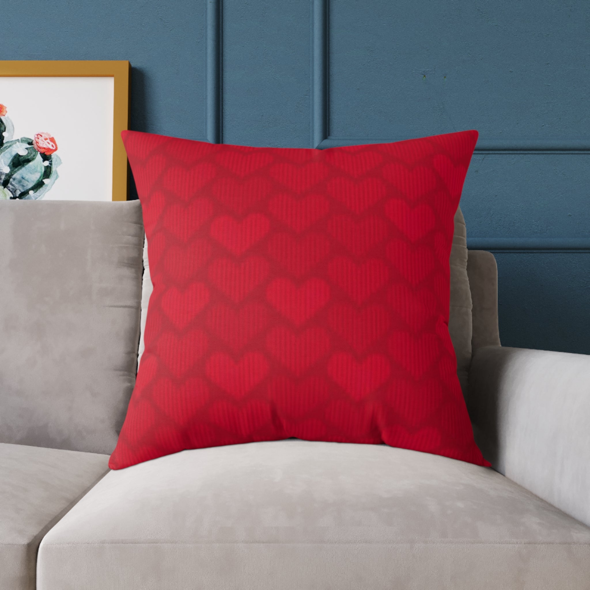 Red Heart Pattern Pillow - Valentine Decorative Square Throw Pillow
