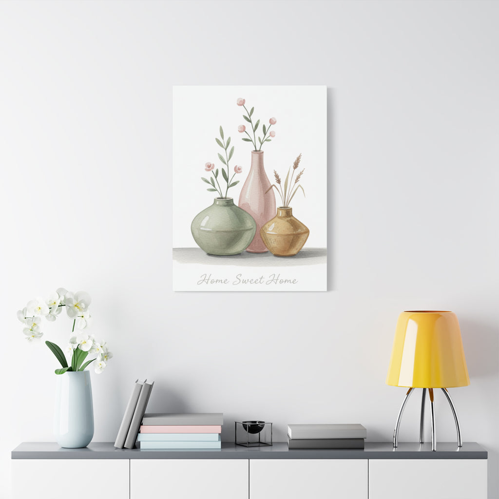 Home Sweet Home Canvas Wall Art — Pastel Vases Still Life Matte Stretched Canvas