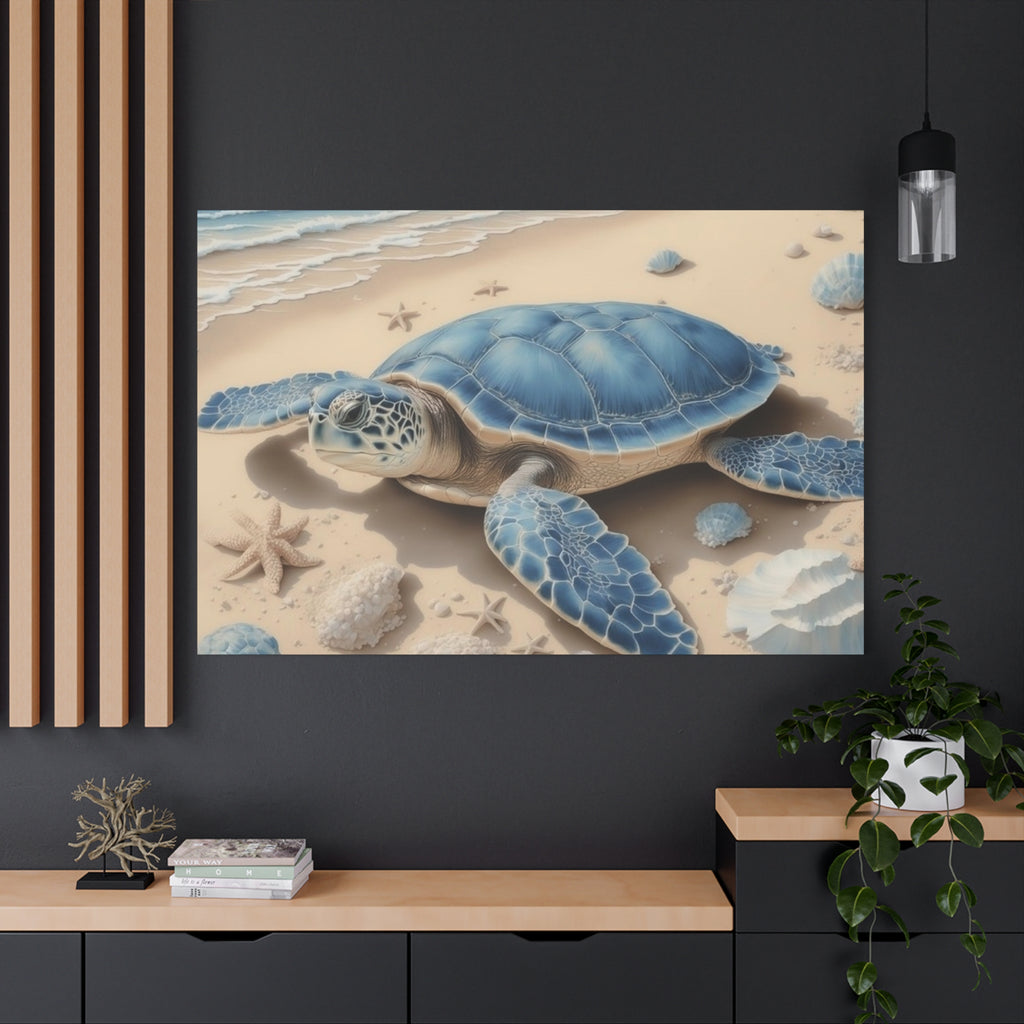 Blue Sea Turtle Canvas Art — Coastal Beach Wall Decor