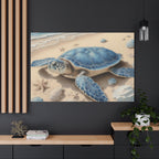 Blue Sea Turtle Canvas Art — Coastal Beach Wall Decor