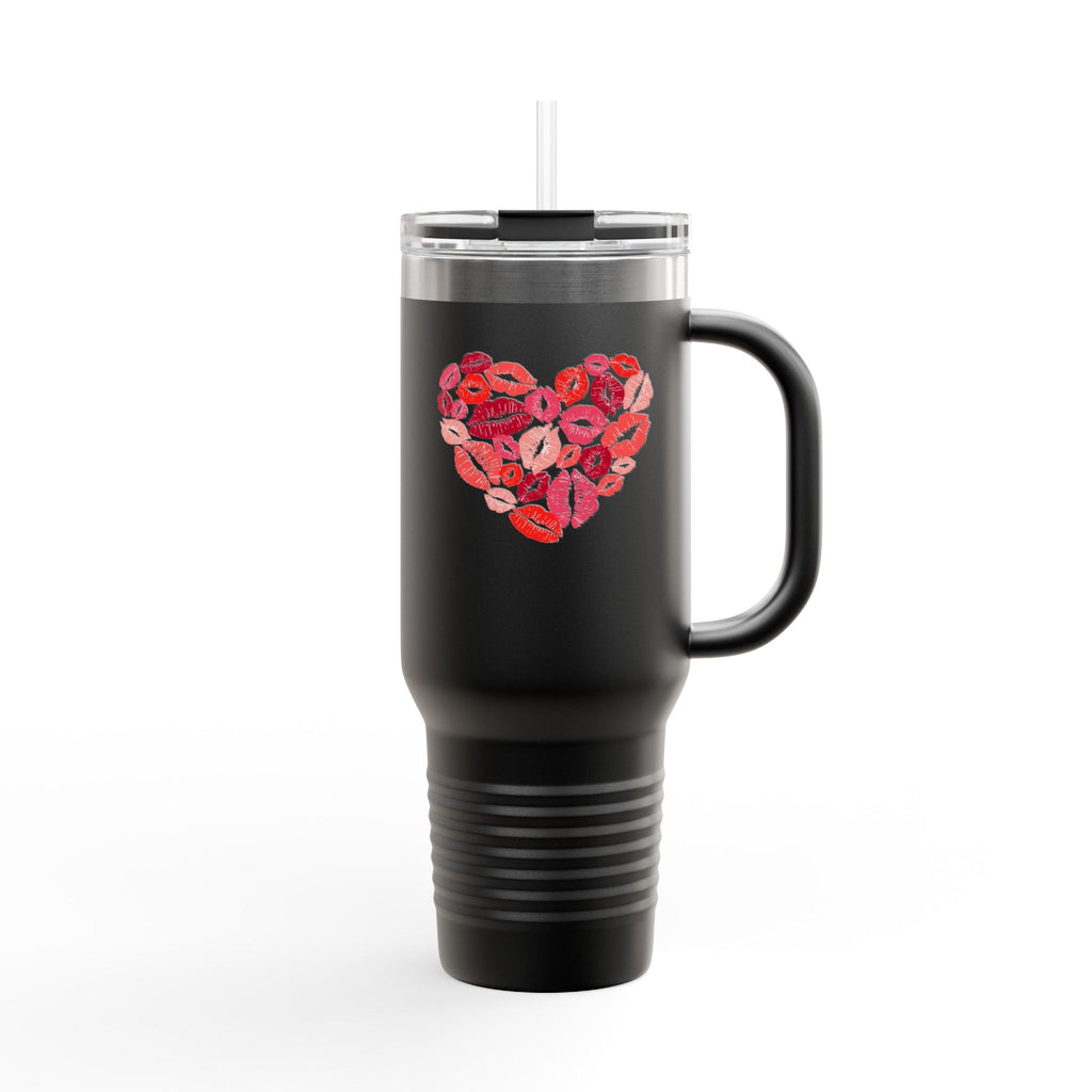 40oz Insulated Travel Mug — Pink Lipstick Kiss Heart Design