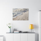 Coastal Serenity Matte Canvas Wall Art — Ocean Waves & Sandy Footprints