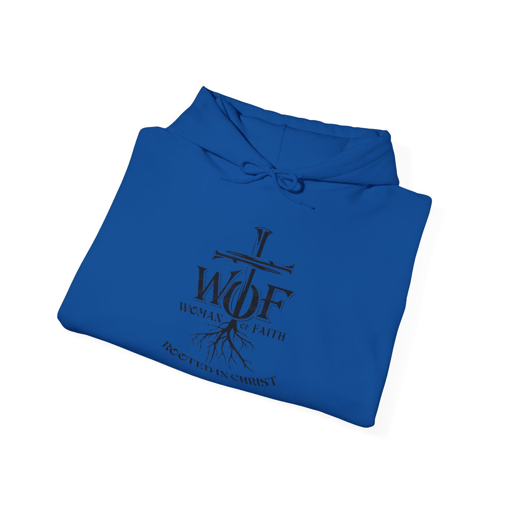 Hoodie — "W.O.F. Woman of Faith" Cross Christian Graphic Pullover