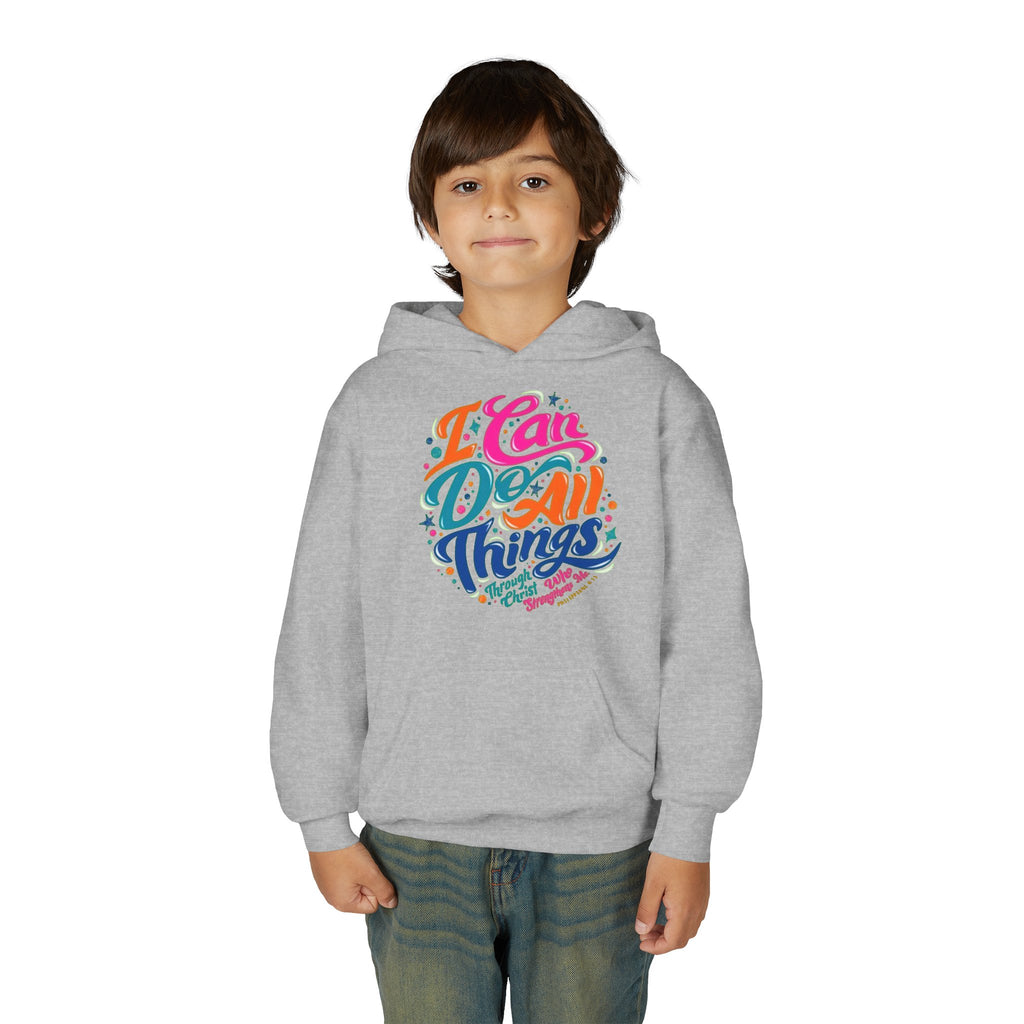 Youth Hoodie — "I Can Do All Things" Inspirational Christian Sweatshirt