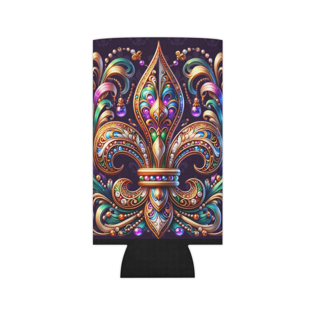 Fleur-de-Lis Can Cooler – Jewel-Tone Mardi Gras Beverage Koozie