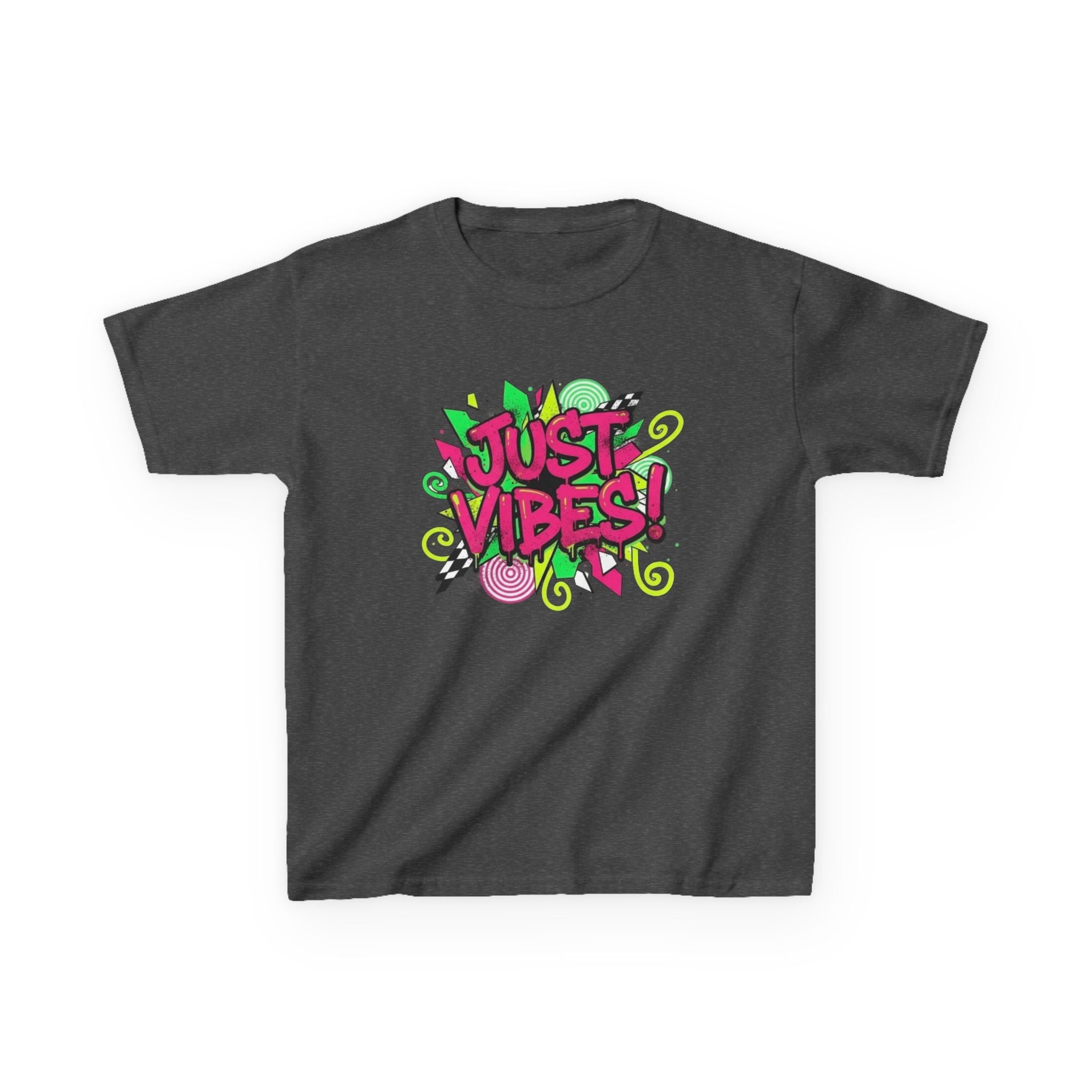 Kids T‑Shirt — "Just Vibes" Neon Graffiti Graphic Tee for Playful, Trendy Kids