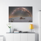 Milky Way Over Snowy Cabin — Matte Stretched Canvas Wall Art