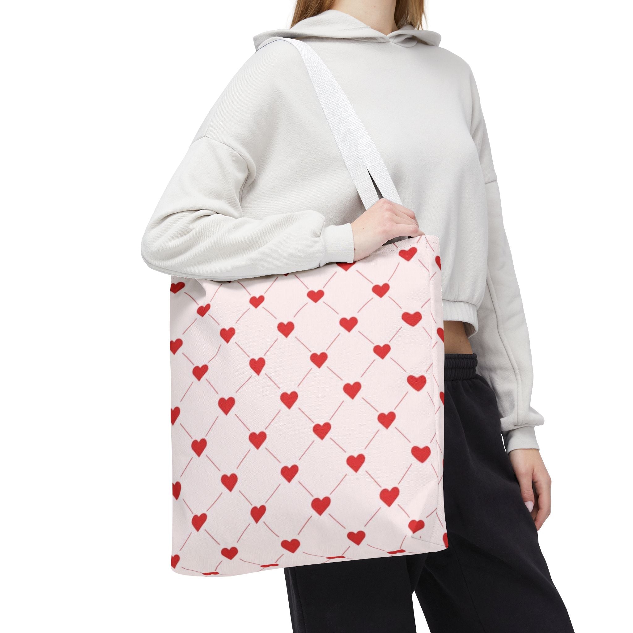 Heart Pattern Tote Bag — Pink Red Valentine Shopper