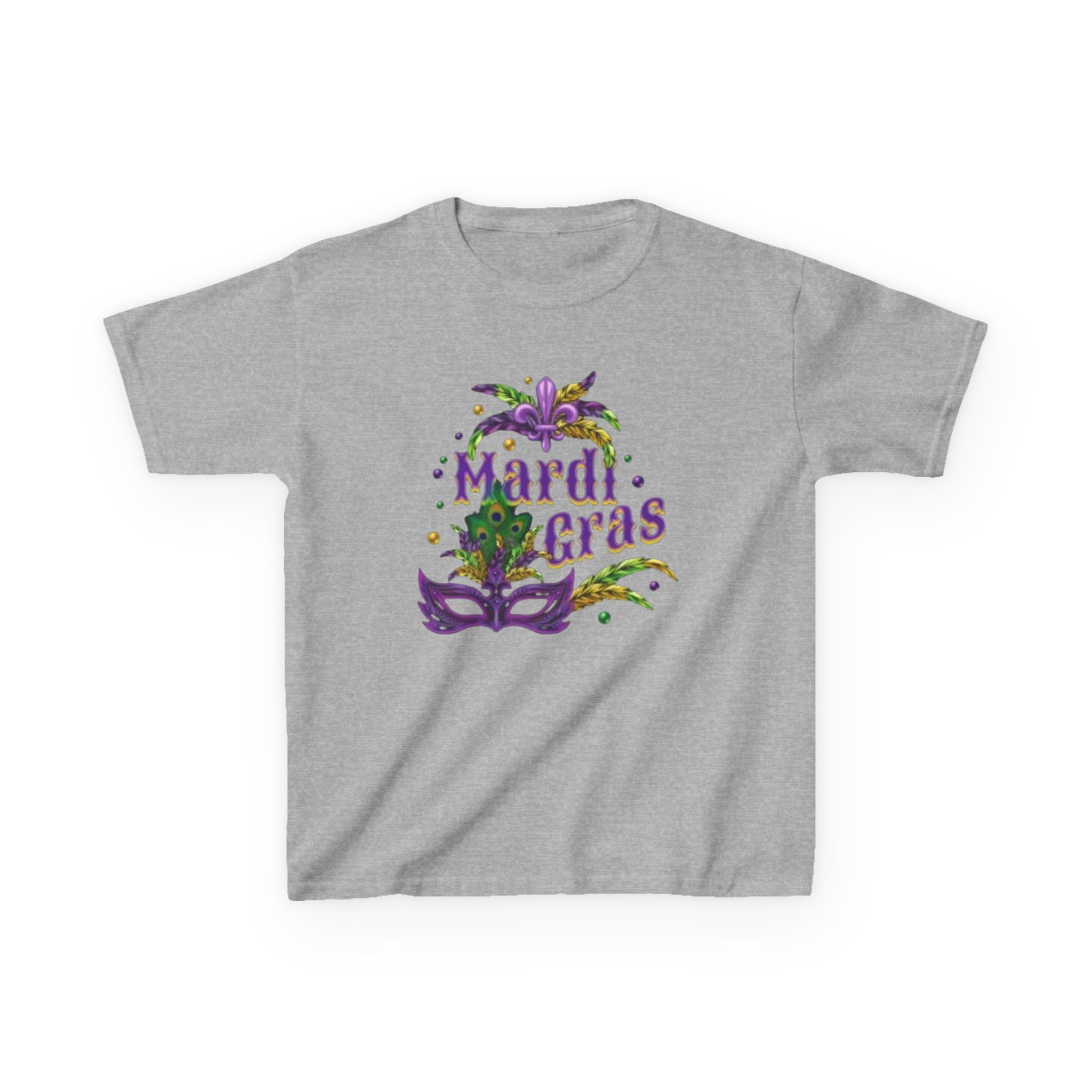 Kids Mardi Gras T-Shirt — Purple & Green Mask Design
