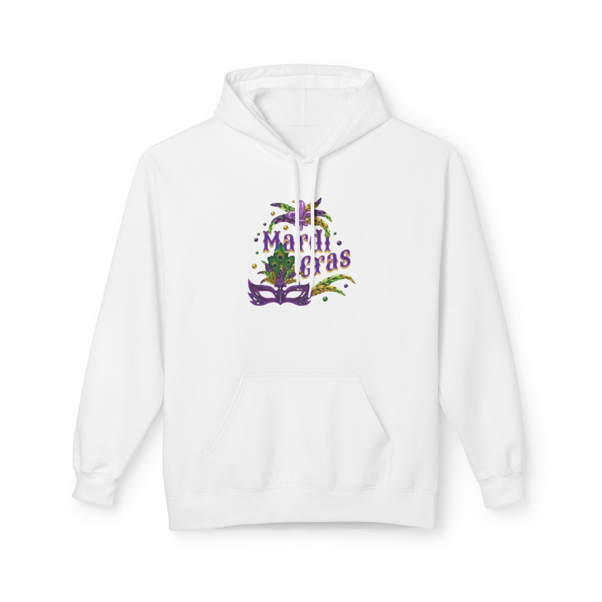 Mardi Gras Mask Hoodie — Purple Green Gold Carnival Pullover