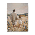 Jesus and Child Walking in Field Canvas Art - Religious Wall Decor