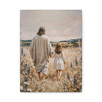 Jesus and Child Walking in Field Canvas Art - Religious Wall Decor