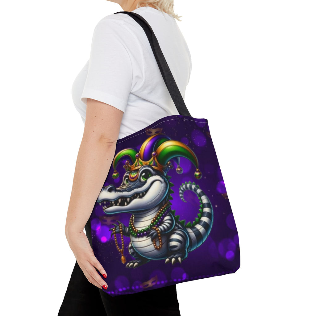 Mardi Gras Gator Tote Bag — Festive Jester Alligator Print