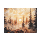 Canvas Wall Art - Misty Pine Forest Sunrise Matte Stretched Canvas