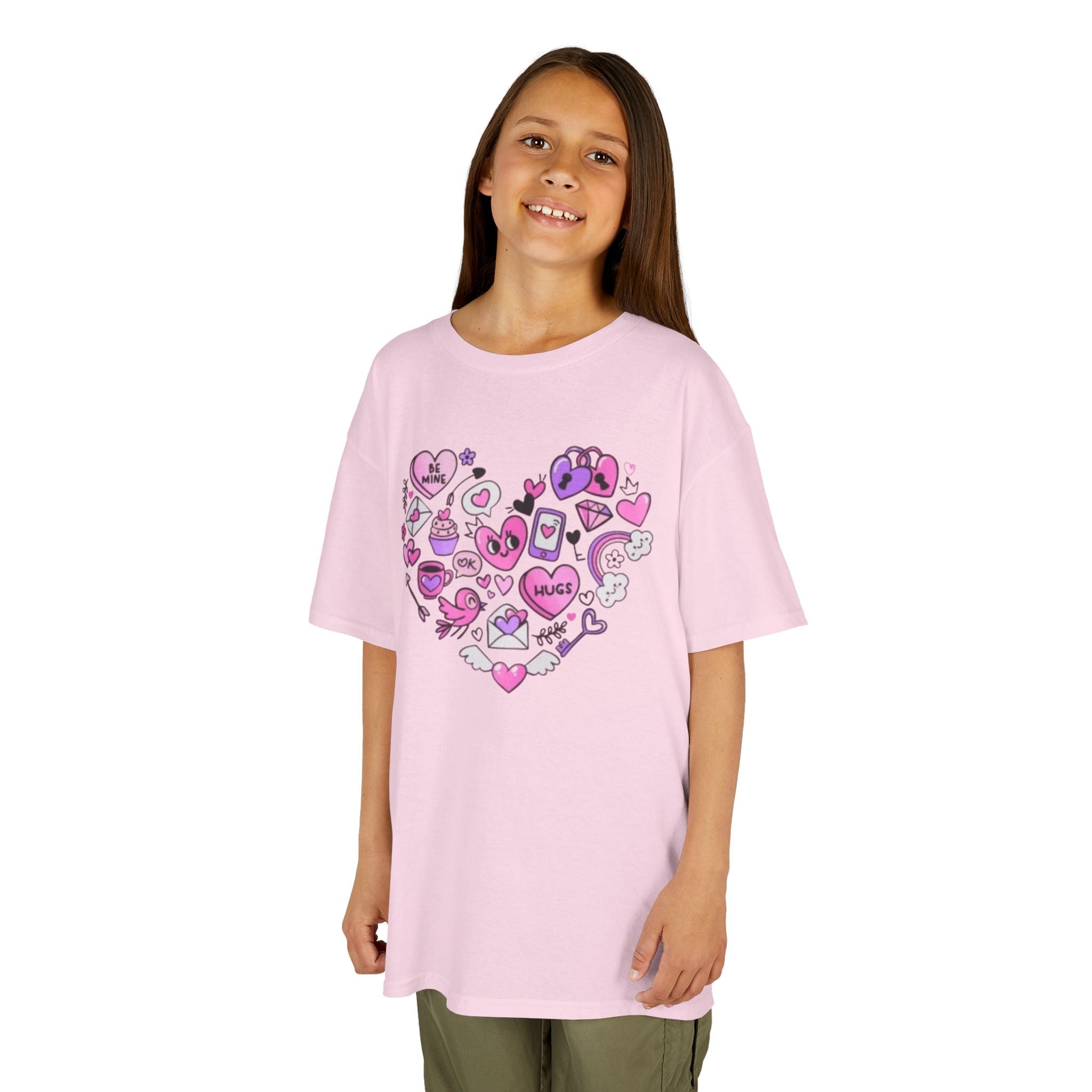 Kids Heart Doodle Tee — Cute Pink Valentine Heart Graphic Shirt