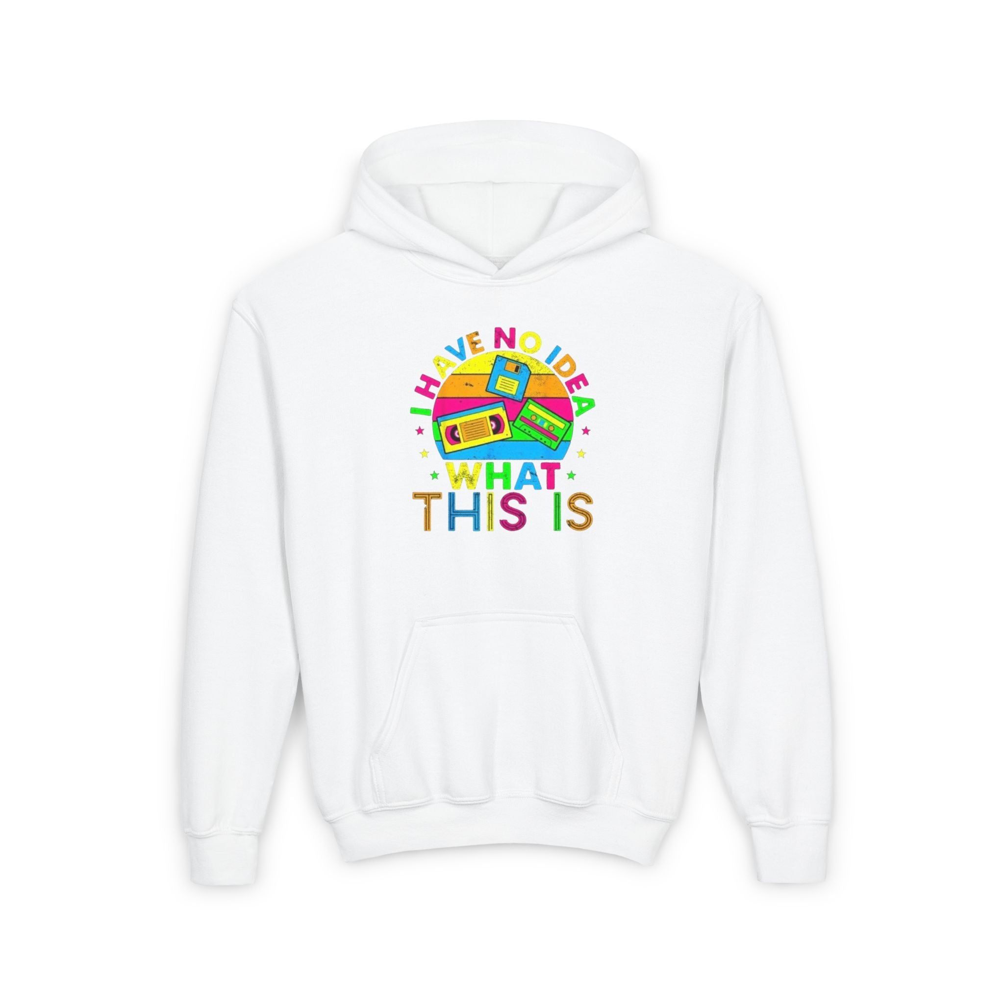 Youth Hoodie — Colorful Retro Cassette 'I Have No Idea What This Is' Graphic