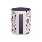 Heart Pattern Accent Coffee Mug — Pink & Navy Love Design (11/15 oz)