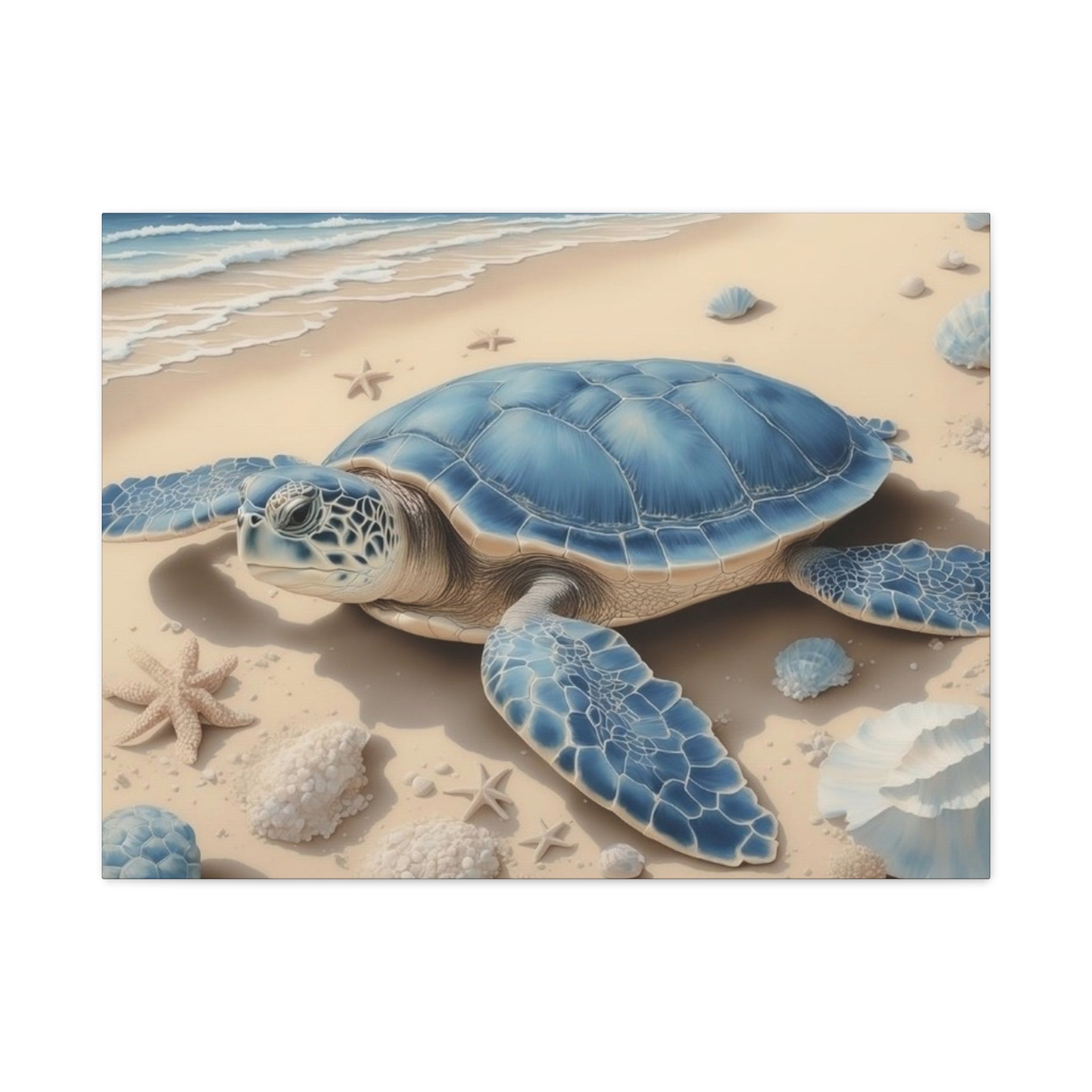 Blue Sea Turtle Canvas Art — Coastal Beach Wall Decor