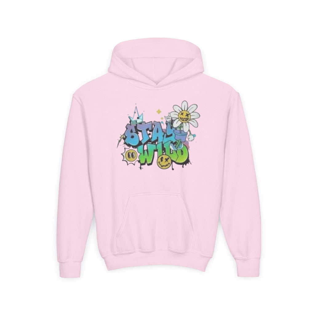 Youth Hoodie — "Stay Wild" Graffiti Daisy Streetwear