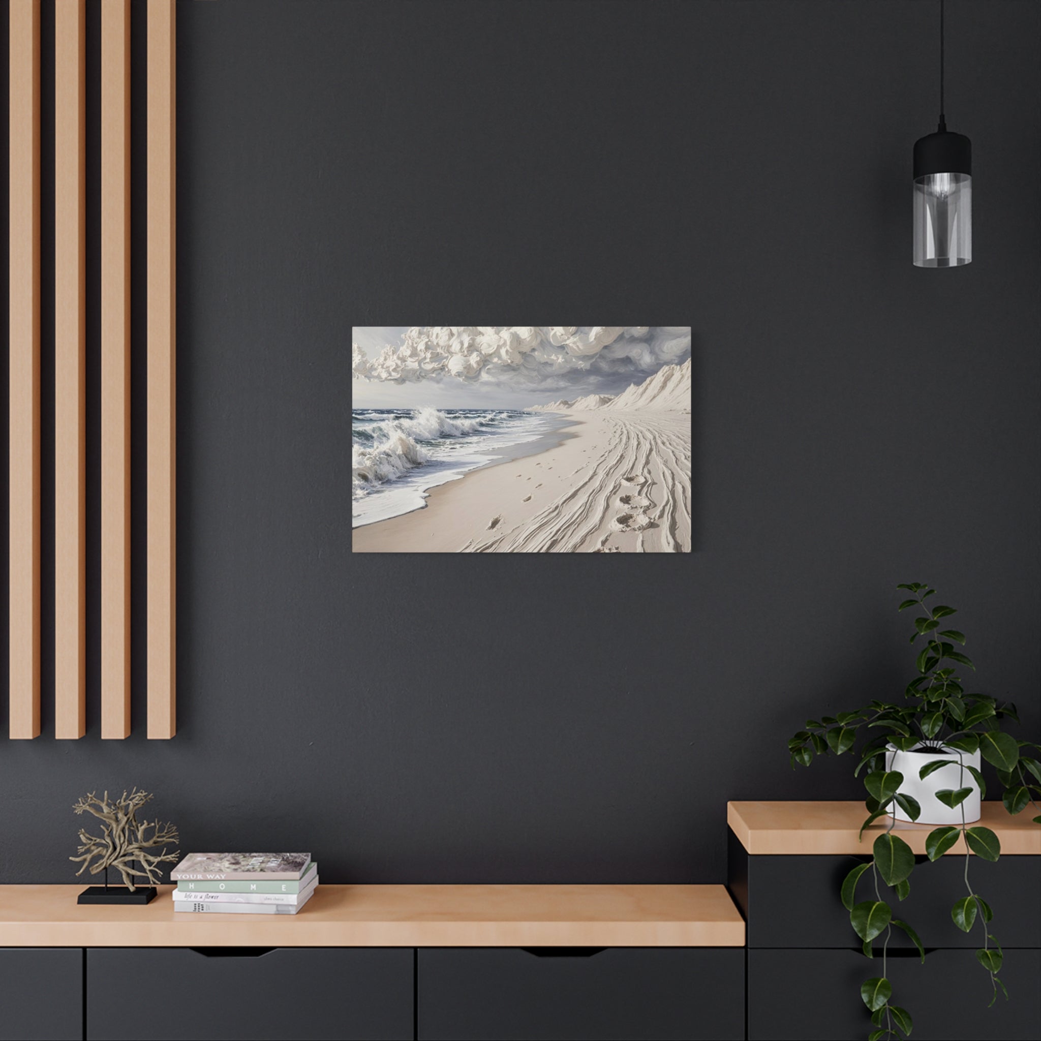 Coastal Serenity Matte Canvas Wall Art — Ocean Waves & Sandy Footprints