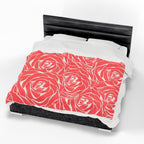 Rose Pattern Plush Blanket — Coral Velveteen Throw