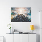 Cross on Mountain Matte Canvas Wall Art — Christian Inspirational Landscape