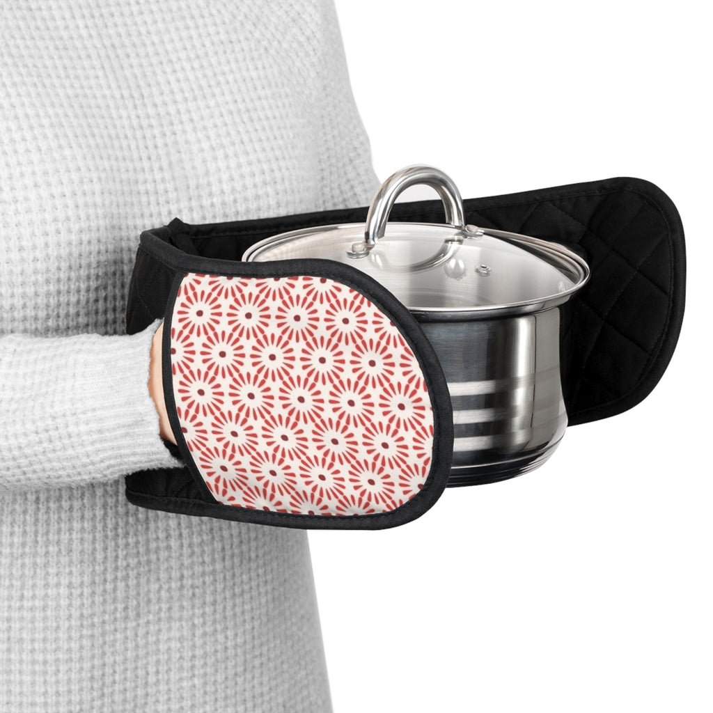 Double Oven Mitt Set - Pink Geometric Pattern Heat-Resistant Kitchen Gloves