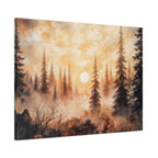 Canvas Wall Art - Misty Pine Forest Sunrise Matte Stretched Canvas