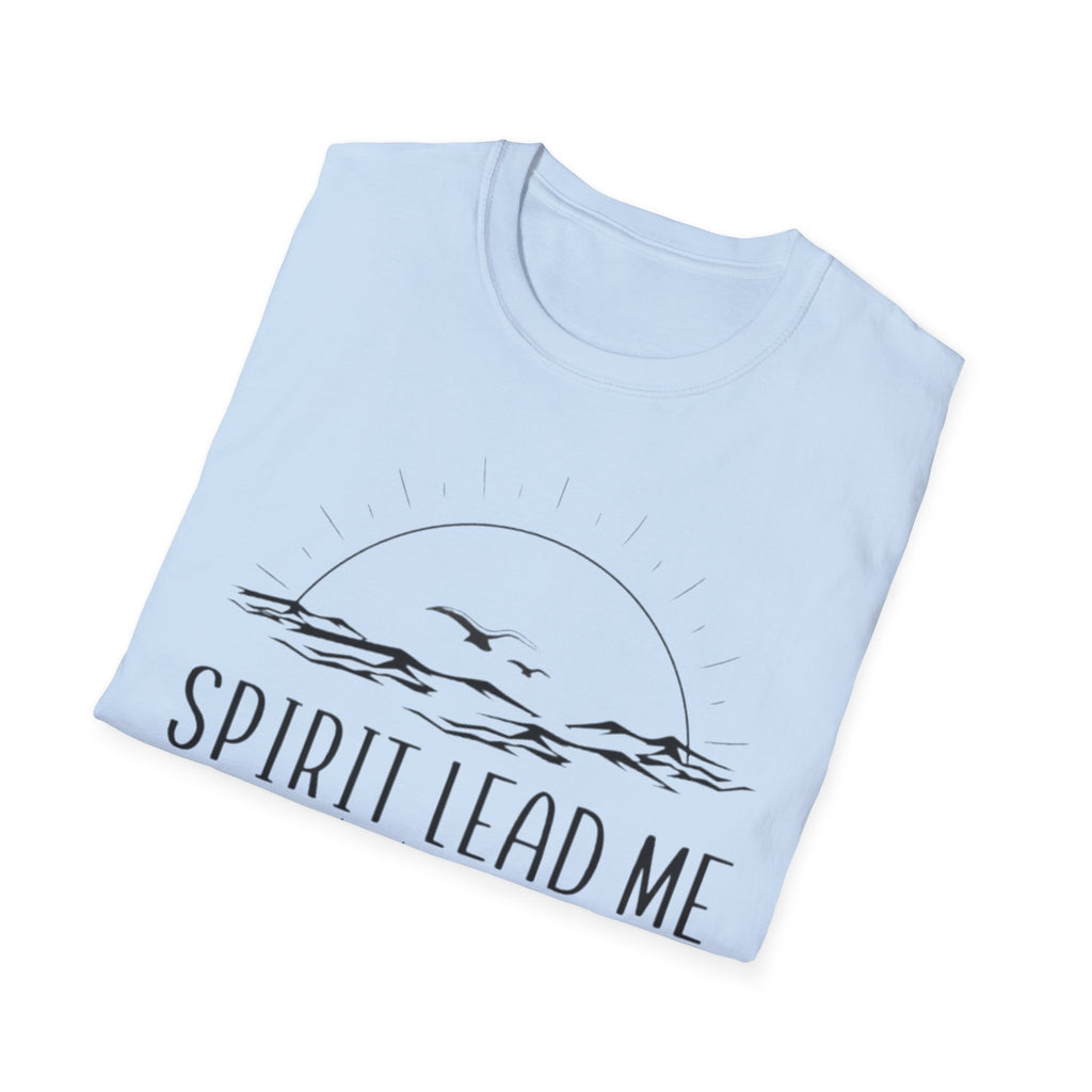 T-Shirt — "Spirit Lead Me" Faith Graphic Tee with Sunset & Birds