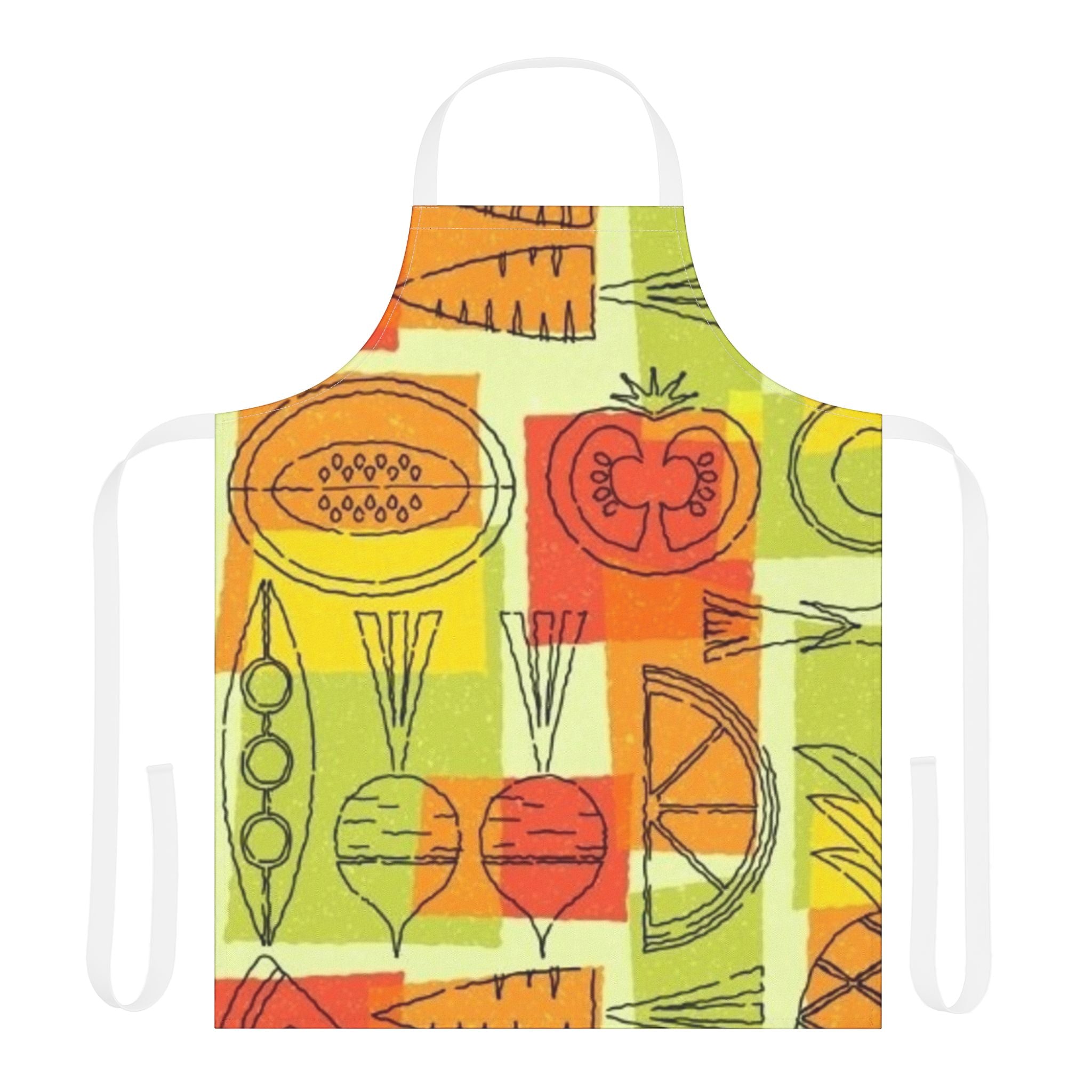 Colorful Veggie Pattern Apron — Retro Produce Kitchen Apron
