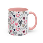 Heart Pattern Accent Coffee Mug — Pink & Navy Love Design (11/15 oz)