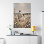 Jesus and Child Walking in Field Canvas Art - Religious Wall Decor