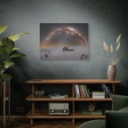 Milky Way Over Snowy Cabin — Matte Stretched Canvas Wall Art