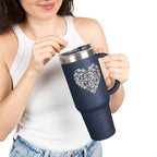 40oz Insulated Travel Mug — Silver Doodle Heart Design