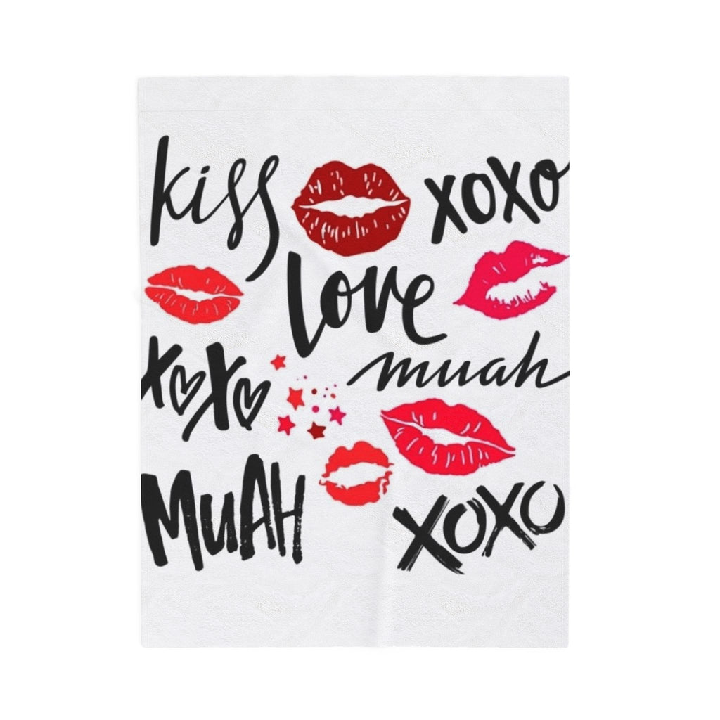 Velveteen Plush Blanket — XOXO Love Kiss Pattern, Romantic Valentine’s Throw